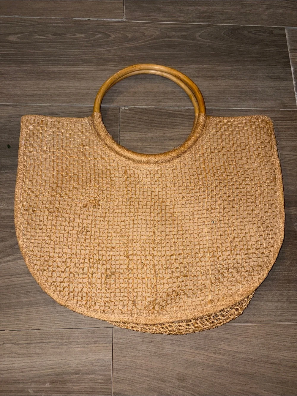 Embroidered Straw Tote Bag with Wooden Handles - Multicolor Floral